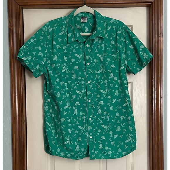 Hang Ten XL Surf Green Hawaiian Short Sleeve Shirt Button - Picture 1 of 4